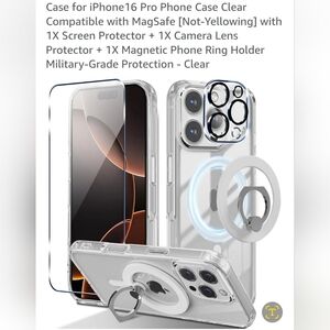 Clear Protective Phone Case with Magnetic Ring Holder For IPhone 16 Pro